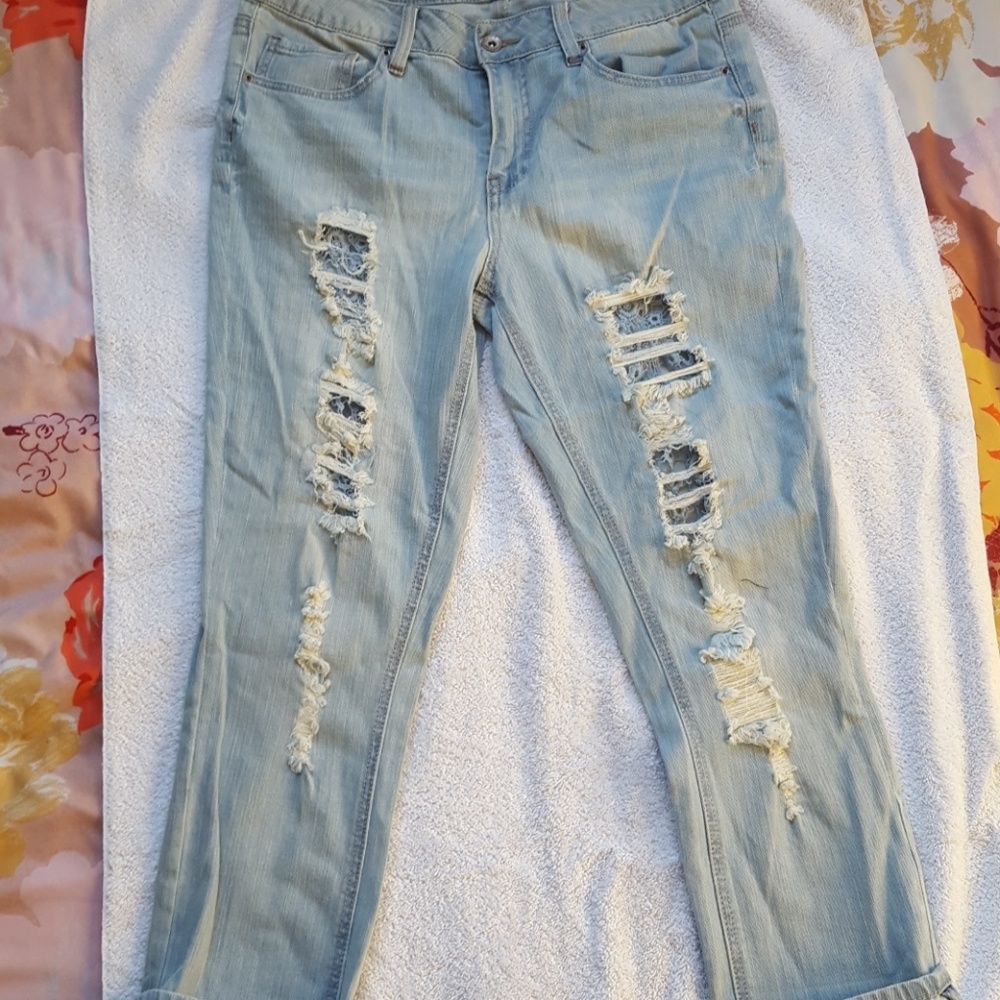 Women roll-up skinny capri jeans